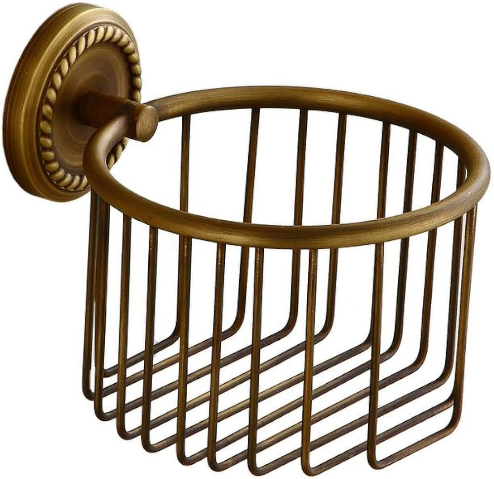 Vintage Toilet Paper Holder Wall Mounted Bathroom Roll Tissue Wire Basket, Antique Brass | Amazon (US)