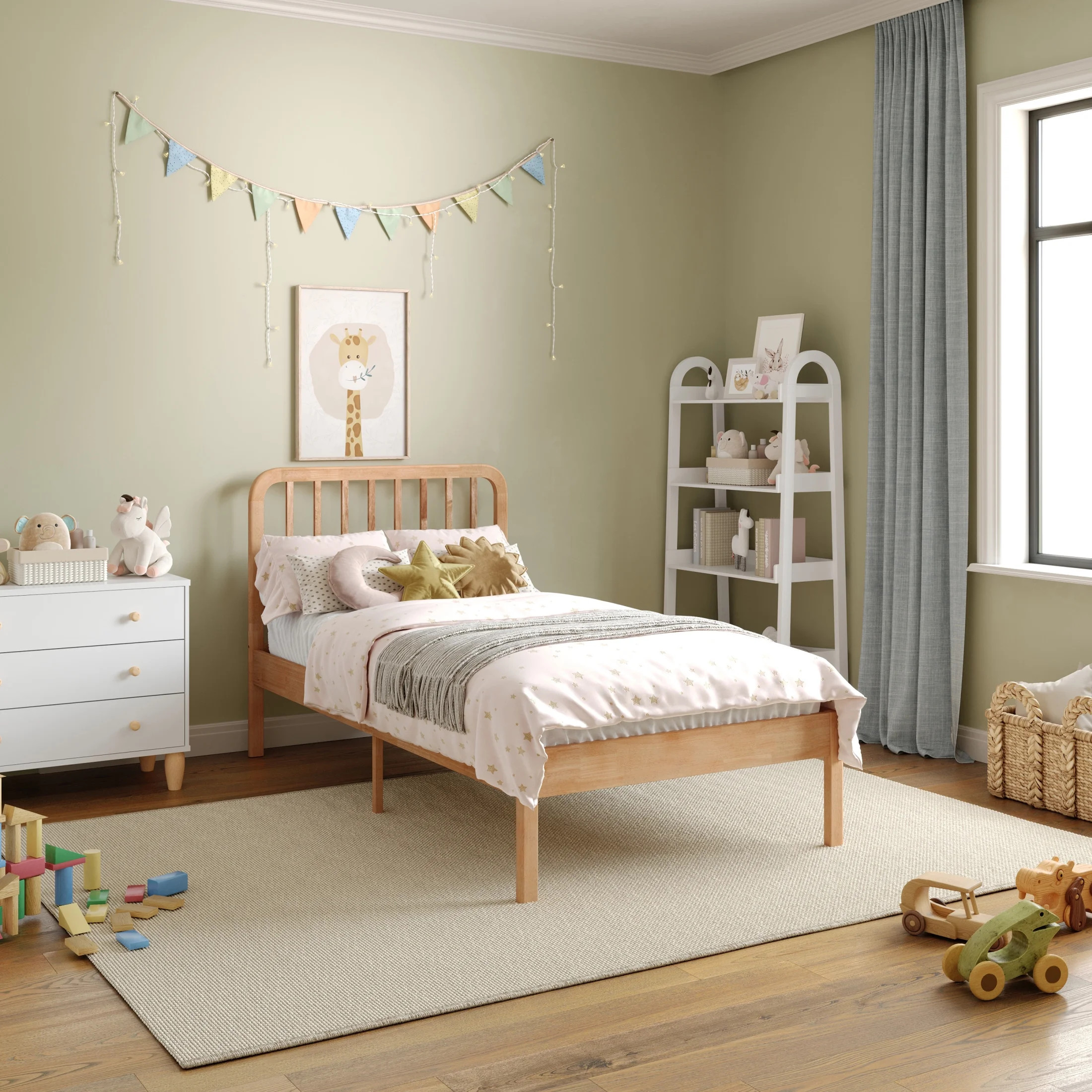 Buzz & Bloom Kids Twin-Size Platform Bed with Rectangular Wood Slat Headboard, Natural | Walmart (US)