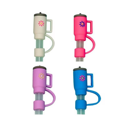 CharCharms 4pk Tumbler Straw Topper: Pink PVC Straw Covers & Tumbler Accessories, Dishwasher-Safe... | Target