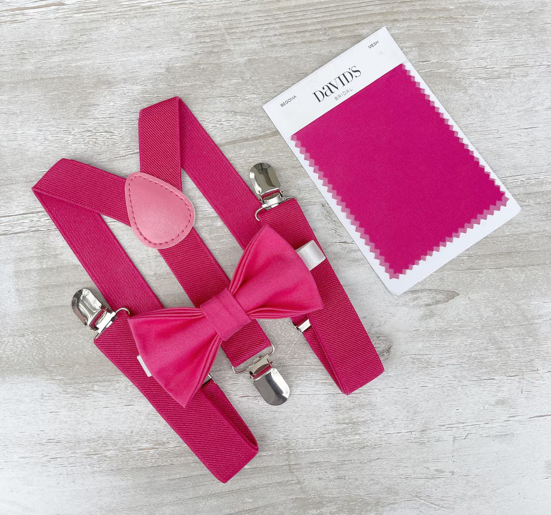 Fuchsia Pink Bow Tie & Suspenders , Men's Pocket Square , Boy's Ring Bearer Gift , Groomsmen Gift... | Etsy (US)