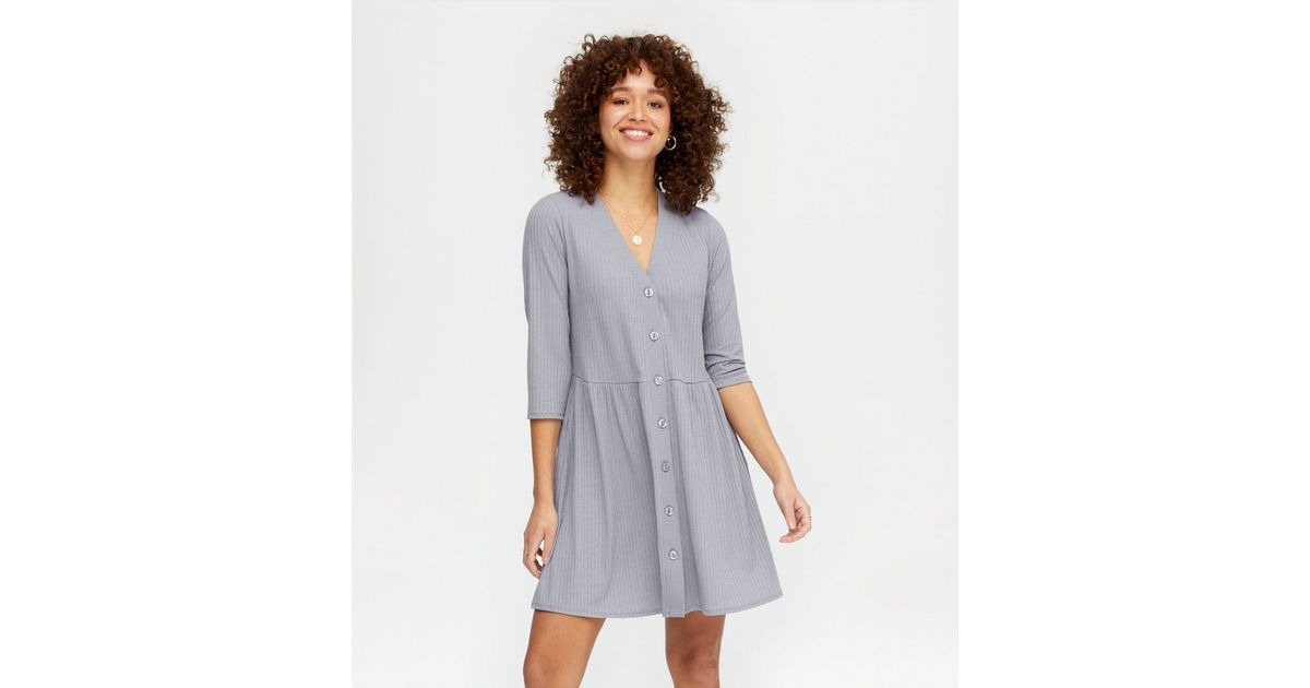 Pale Grey Ribbed Button Up Cardigan Dress
						
						Add to Saved Items
						Remove from Saved... | New Look (UK)