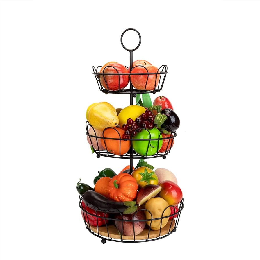 3-Tier Farmhouse Fruit Basket Stand, Wire Fruit Vegetables Countertop Storage Rack, Multifunction... | Amazon (US)