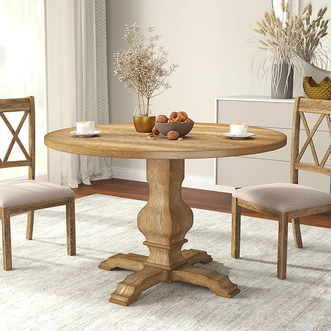 Amazon.com: Roundhill Furniture Havre Pedestal Base Round Dining Table, Oak : Patio, Lawn & Garde... | Amazon (US)