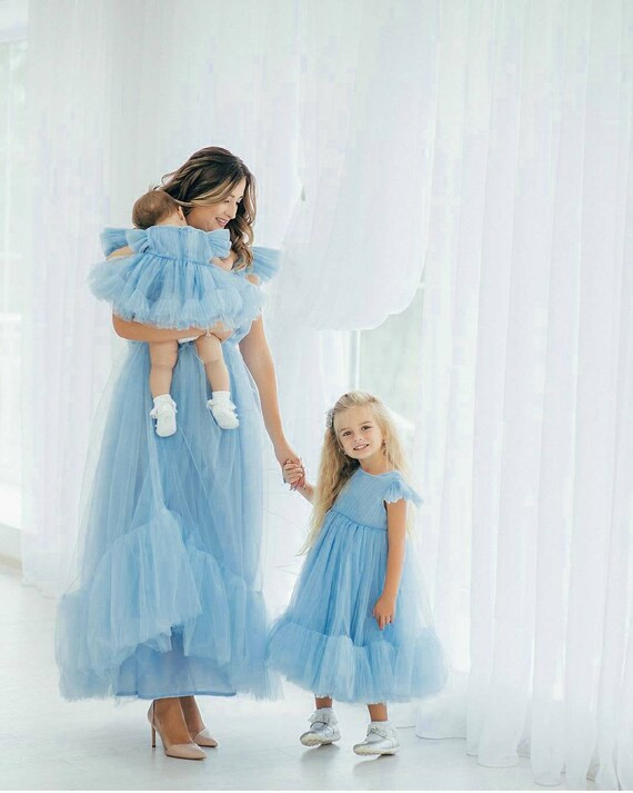 Mommy and Me Matching Dresses Dusty Blue Tulle Family Look | Etsy | Etsy (US)