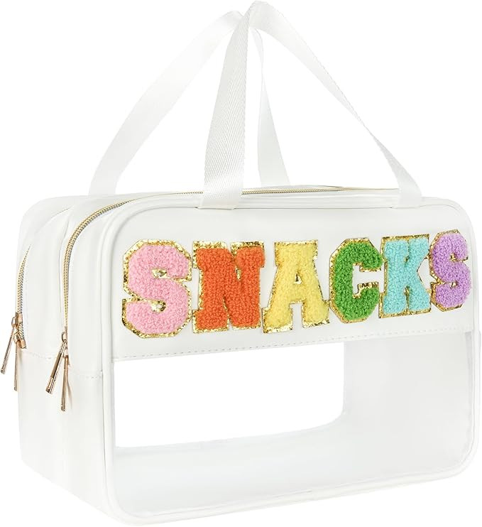 Snack Bags for Travel Varsity Letter Pouch Clear Toiletry Bag Snacks Bag Pouch, Preppy Clear Cosm... | Amazon (US)