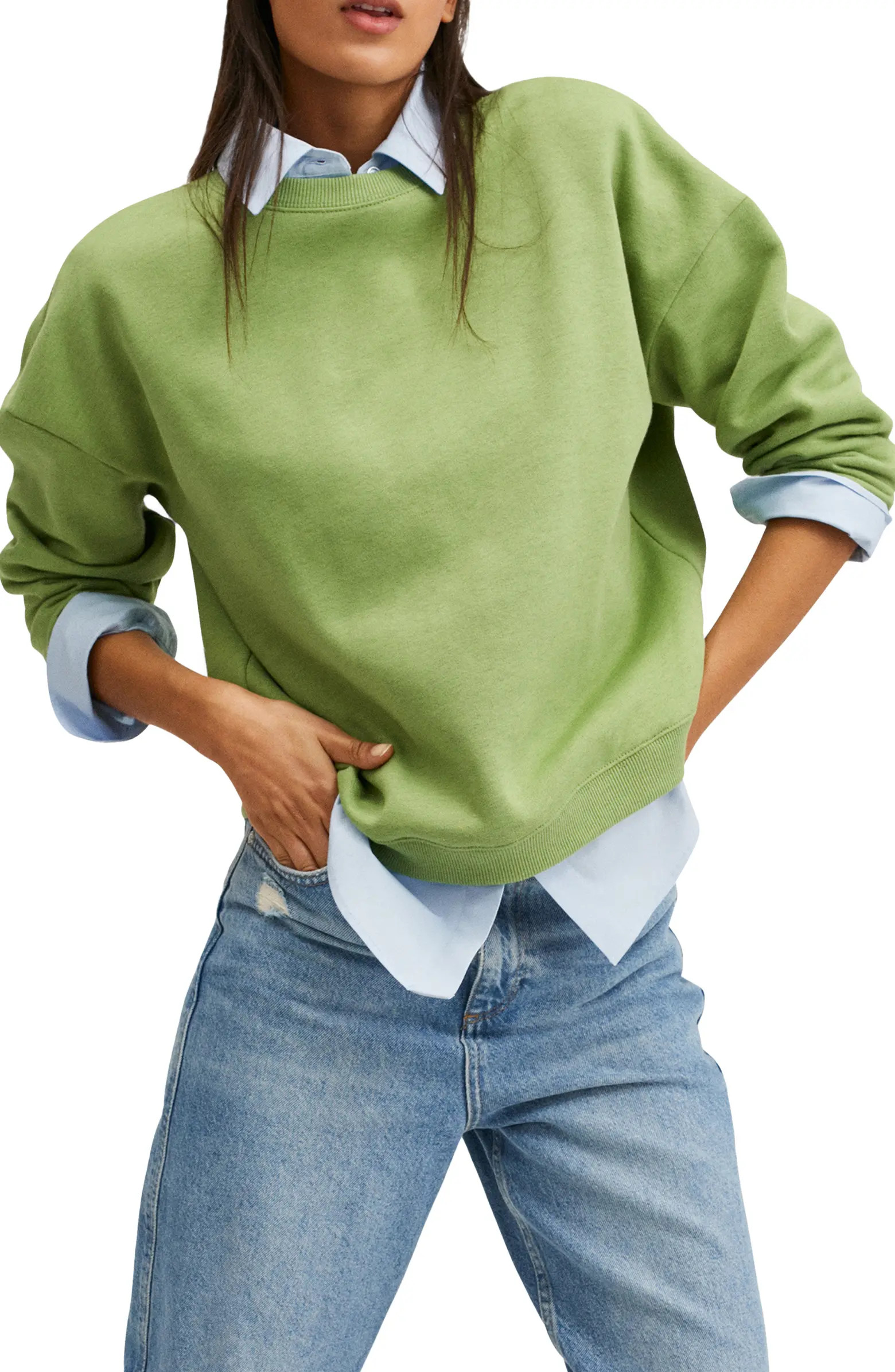 MANGO Cotton Blend Crewneck Sweatshirt | Nordstrom | Nordstrom