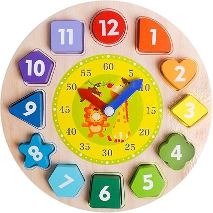Wooden Shape Number Color Sorting Clock-Teaching Time Number Sensory Threading Puzzle Stacking Mo... | Amazon (US)