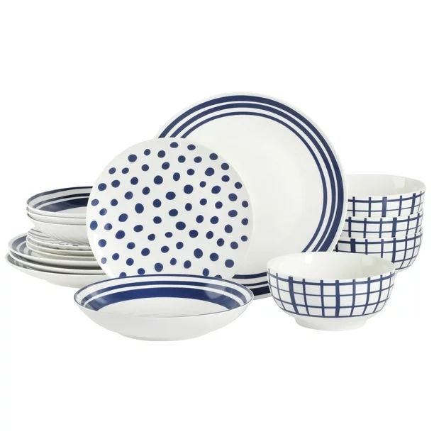 Gap Home New Blue 16-Piece Blue & White Decal Fine China Dinnerware Set | Walmart (US)