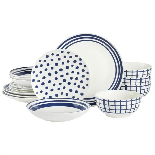 Gap Home New Blue 16-Piece Blue & White Decal Fine Ceramic Dinnerware Set - Walmart.com | Walmart (US)