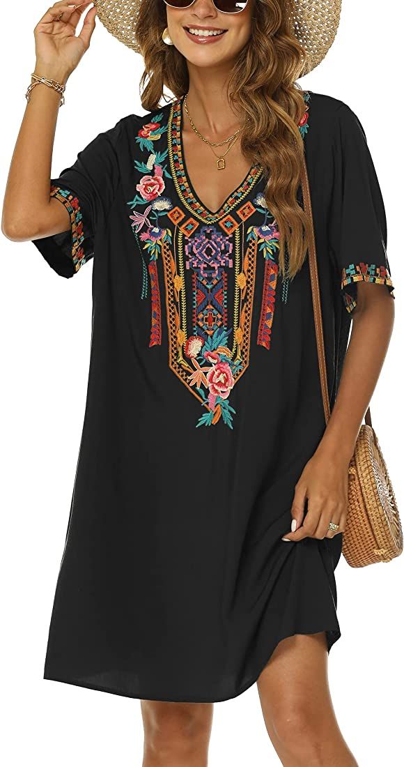 Grosy Women's Embroidered Mexican Peasant Dresses, Plus Size Fiesta Boho Dress for Women, Traditi... | Amazon (US)