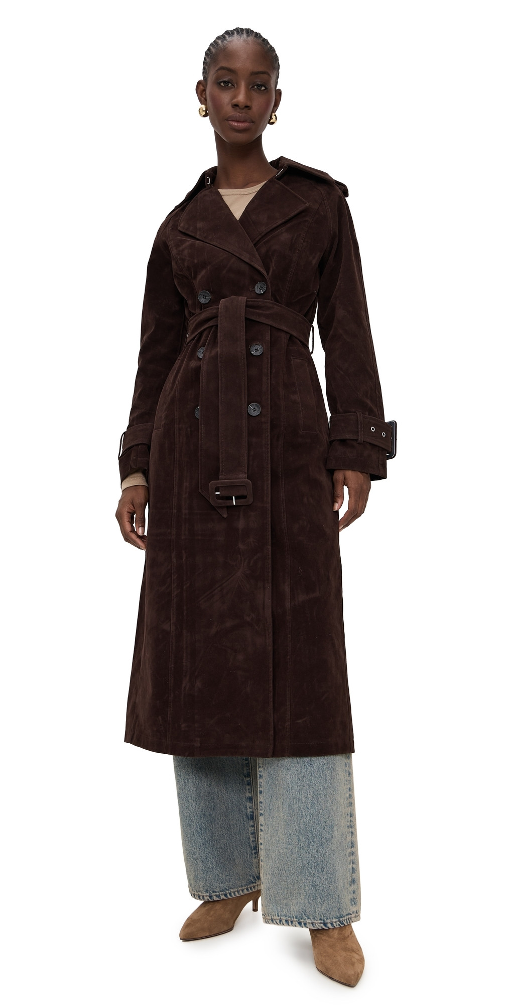 Avec Les Filles Faux Suede Maxi Trench Coat Chocolate S | Shopbop