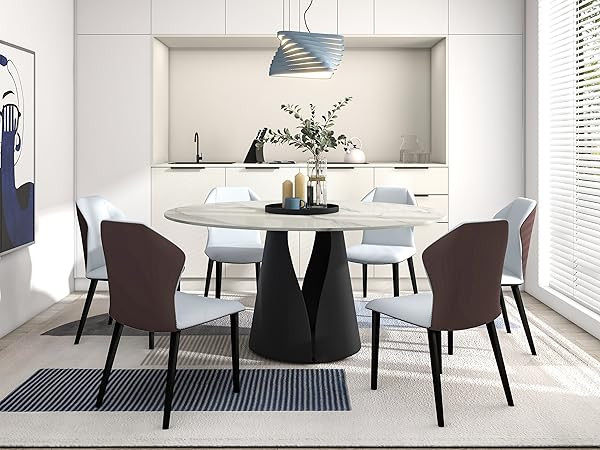 POVISON Round Dining Table, 59" Modern Round Dining Table for 6, Sintered Stone Tabletop with Bla... | Amazon (US)