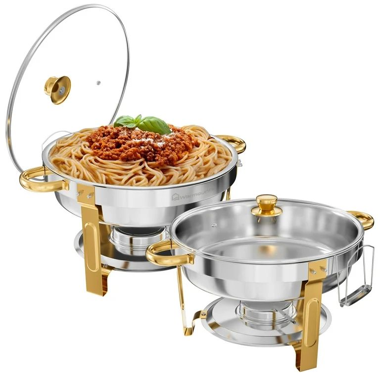 WARMOUNTS Chafing Dish Buffet Set, 5QT 2 Pack Gold Accent Stainless Steel Chafers and Buffet Warm... | Walmart (US)