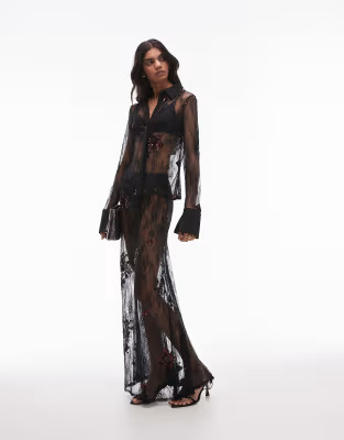 Topshop embellished lace set in black with burgundy sequins | ASOS (Global)