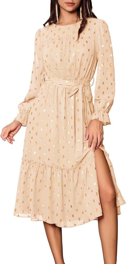 GRACE KARIN Women's V Neck Ruffle Sleeve Summer Dress 2024 Split Flowy Tiered Midi Dress Wedding ... | Amazon (US)