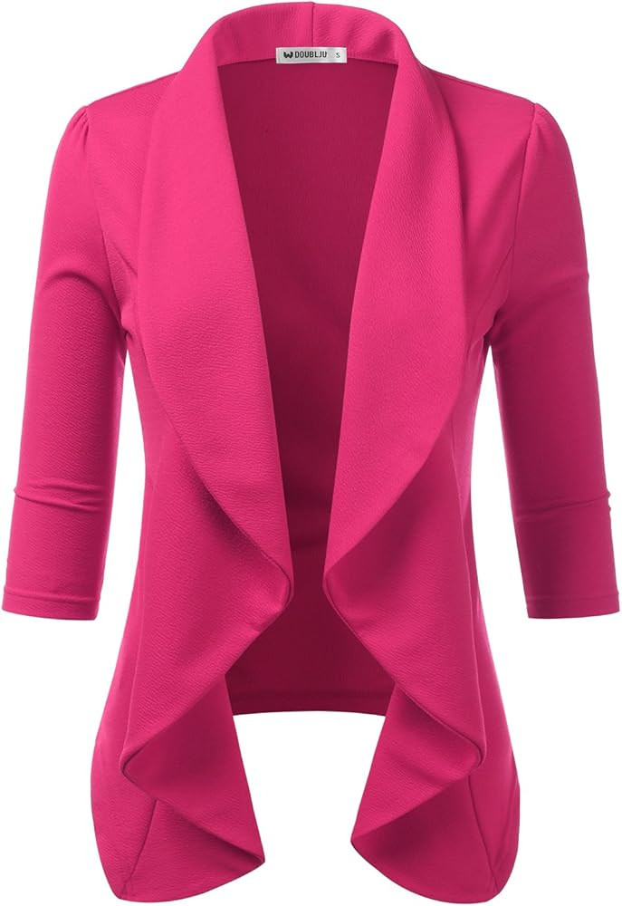 DOUBLJU Womens Lightweight Thin 3/4 Sleeve Open Front Blazer Jacket with Plus Size | Amazon (US)