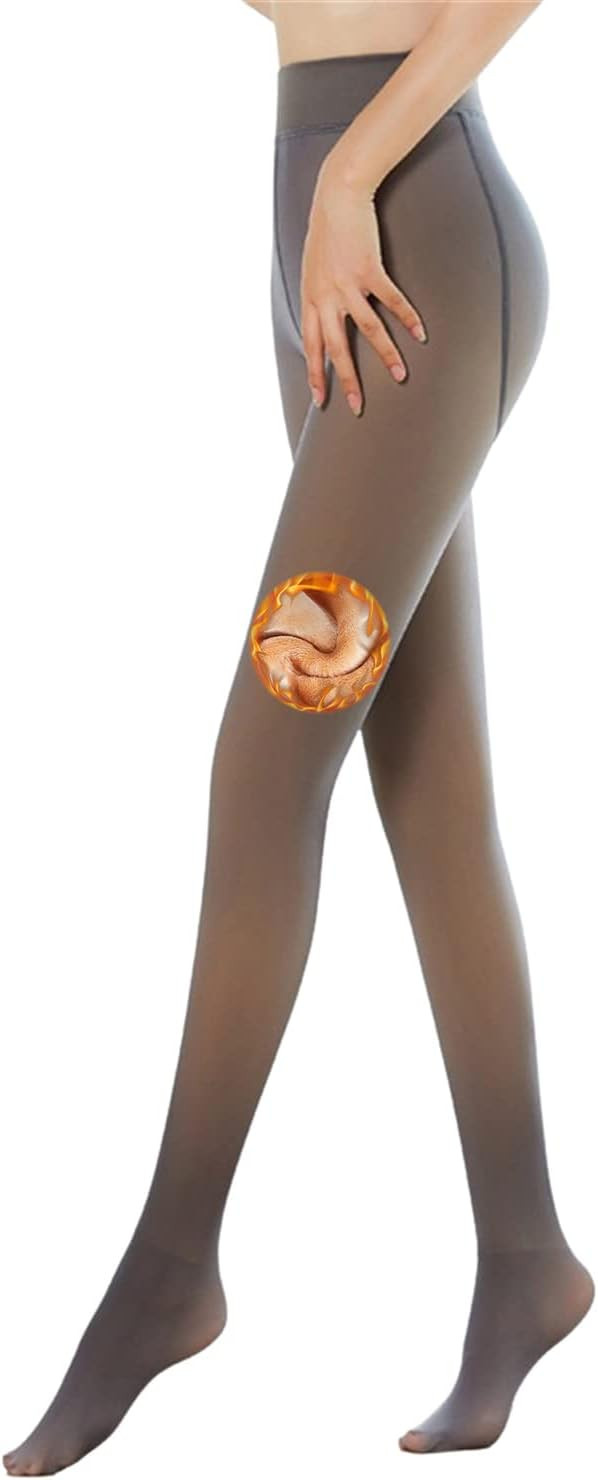Ovida Women Winter Fleece Lined Tights Fake Translucent Pantyhose Opaque High Waisted Stretchy Wa... | Amazon (US)