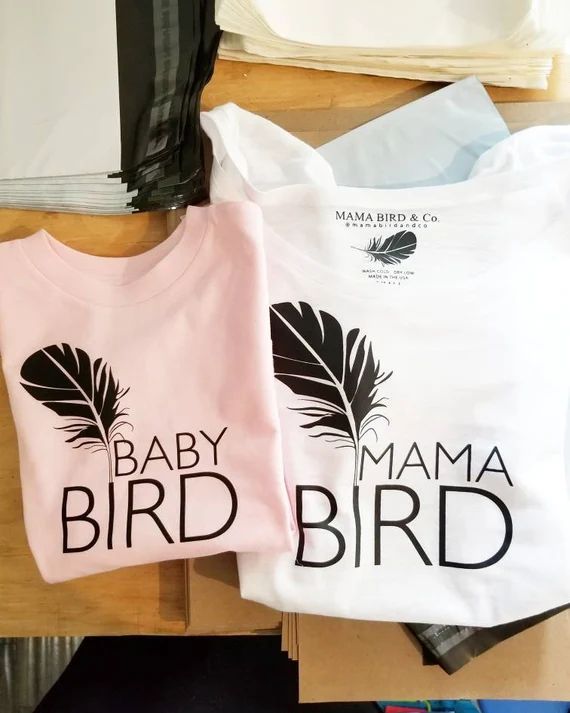 2 Piece SET, Mama Bird + Baby Bird Set, BLACK INK, Mommy and Me Tees, Mama Bird, Baby Bird, Mommy... | Etsy (US)