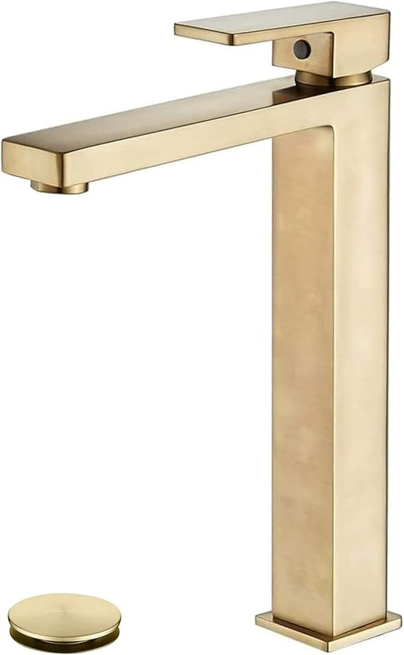 Tall Bathroom Faucet for Vessel Sink, NEWRAIN Modern Single Handle Brushed Gold Bathroom Vessel F... | Amazon (US)