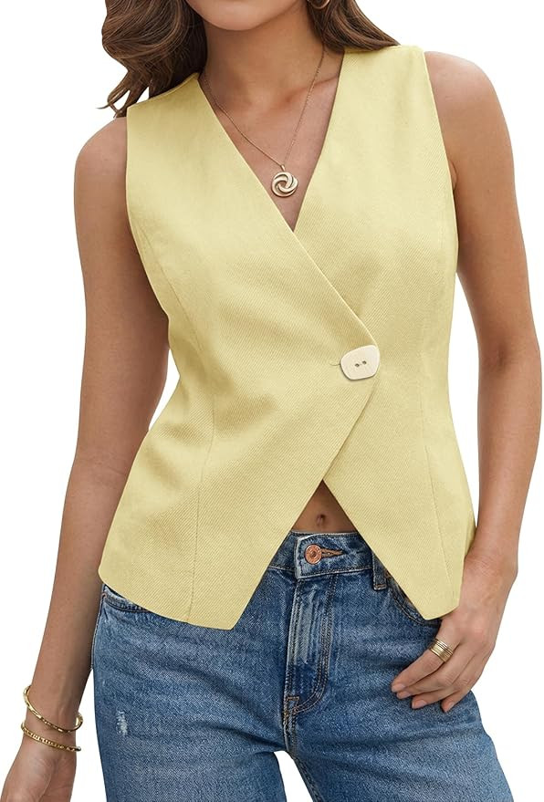 Tankaneo Womens V Neck Blazer Vest Tops Trendy Summer Button Down Sleeveless Suit Vest Casual Wai... | Amazon (US)