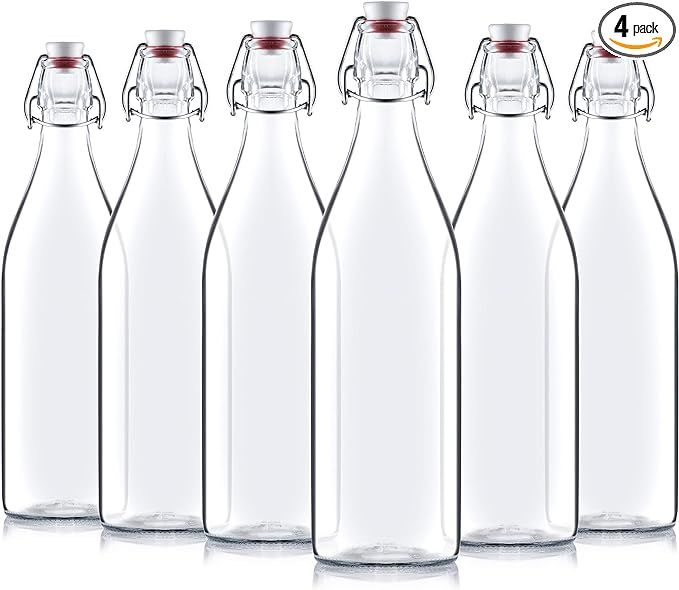 Bormioli Rocco Giara Swing Top Bottles 33 ¾ Ounce-4 Pack Round Clear Glass Grolsch Flip Top Bott... | Amazon (US)
