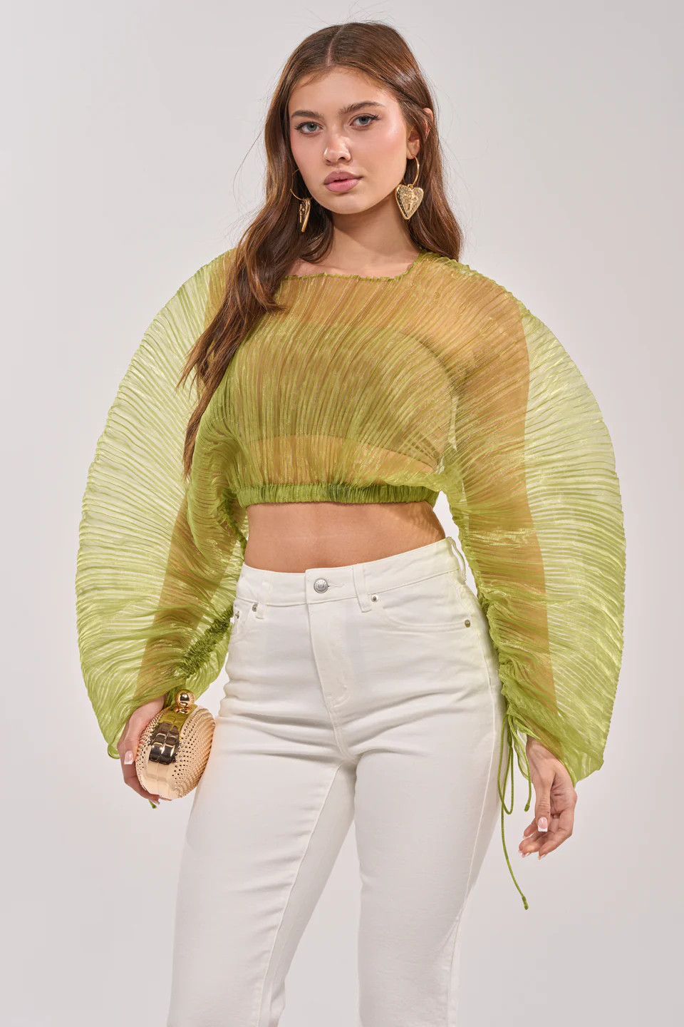 BEYOND PRETTY PLEATED COCOON BLOUSE IN GREEN | AKIRA