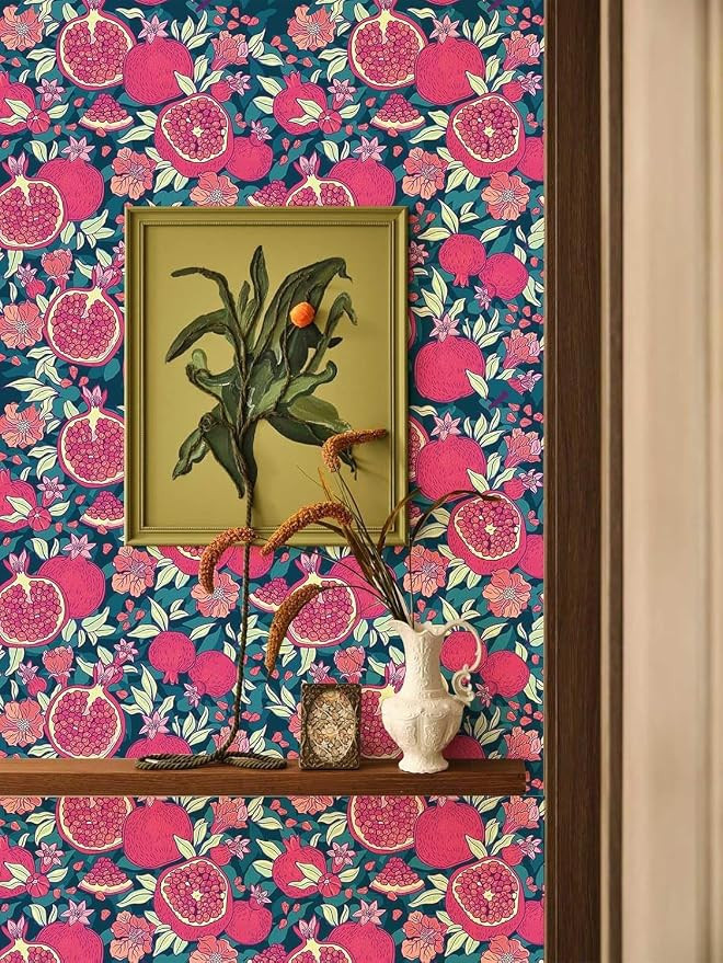 393.7"x17.3" Vintage Peel and Stick Wallpaper Pomegranate Wallpaper Removable Wallpaper Self Adhe... | Amazon (US)