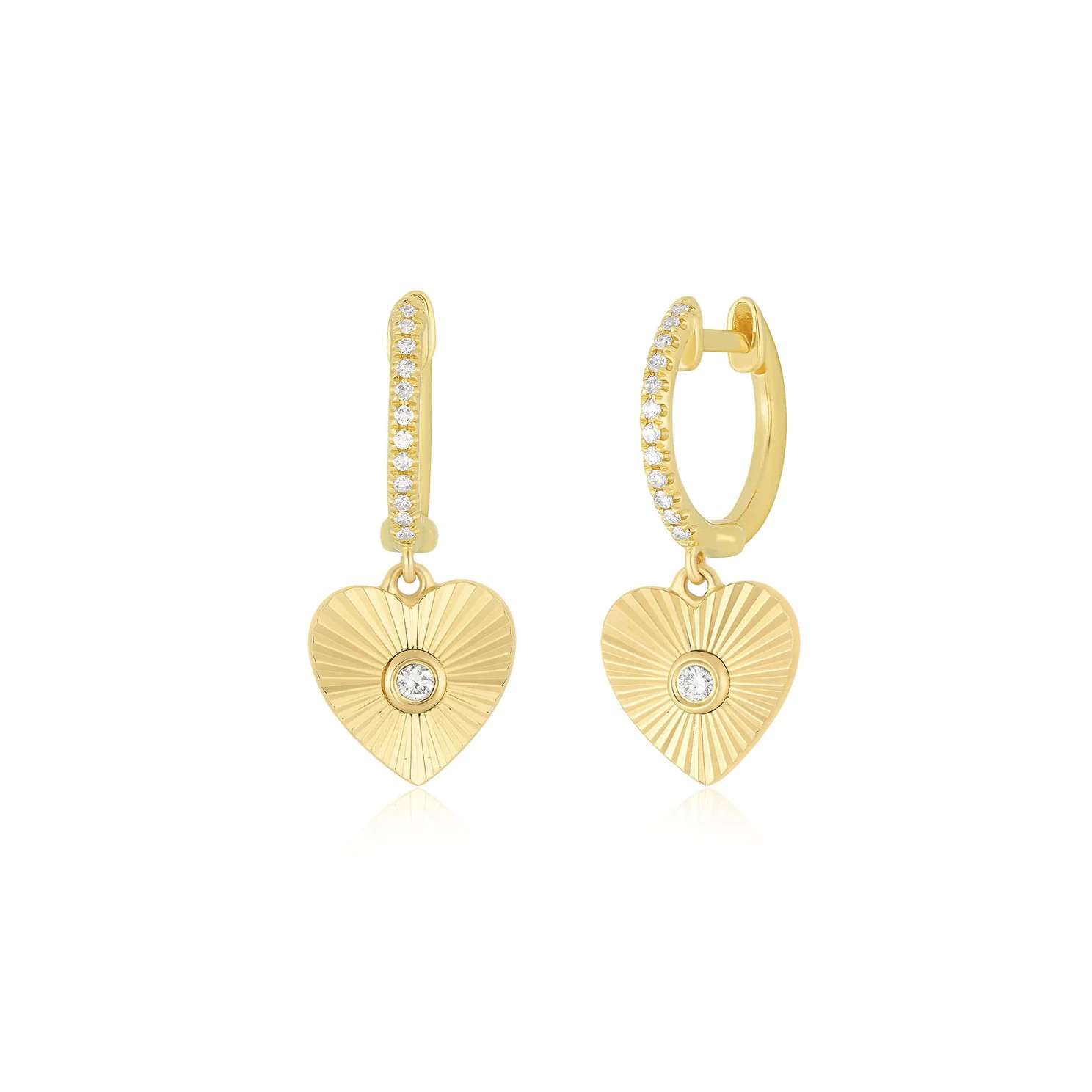 Gold & Diamond Fluted Heart Drop Huggie Earrings14k Yellow Gold / Pair | EF Collection