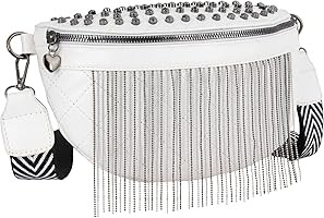 Women Girls Leather Fanny Pack Glitter Rhinestone Tassel Crossbody Shoulder Bag Rivet Chest Bag F... | Amazon (US)