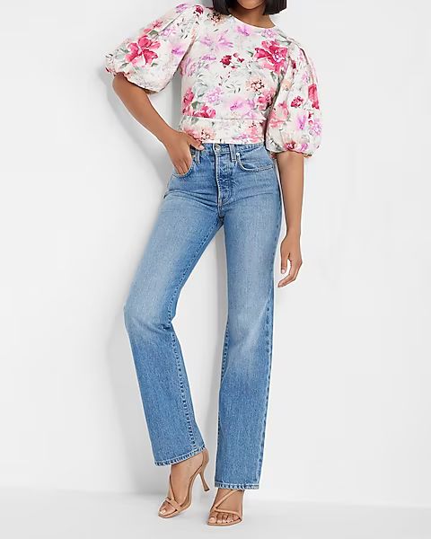 Floral Puff Sleeve Tie Back Top | Express