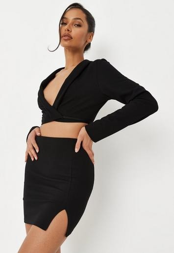 Missguided - Black Co Ord Crepe Tailored Split Front Mini Skirt | Missguided (US & CA)