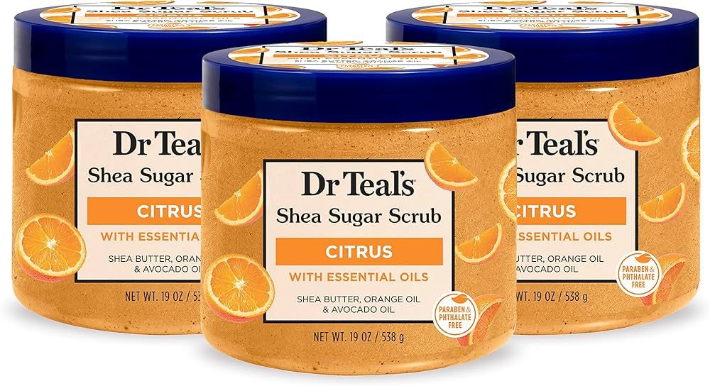 Dr Teal's Shea Sugar Body Scrub, Citrus with Essential Oils & Vitamin C, 19 oz (Pack of 3) (Packa... | Amazon (US)