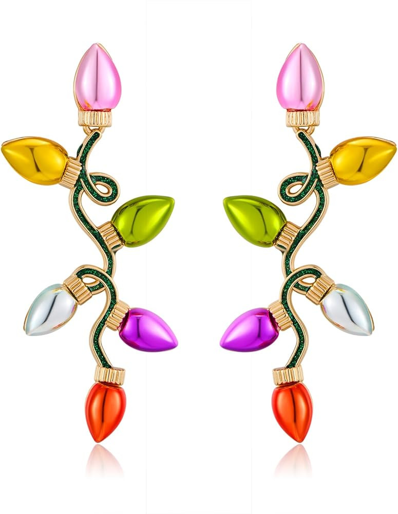 WOWORAMA Colorful Christmas Earrings for Women Crystal Christmas Light Bulb Earrings Cute Green C... | Amazon (US)