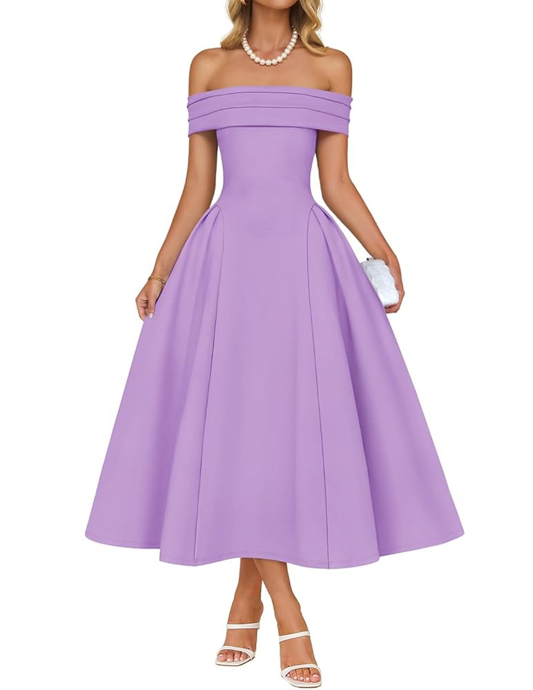 ZESICA Cocktail Dresses for Women's Elegant Off Shoulder Short Sleeve Swing A Line Wedding Evenin... | Amazon (US)