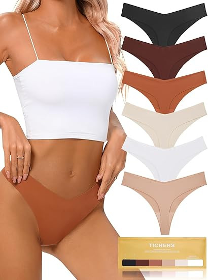 Seamless Thongs for Women No Show Thong V-waisted Stretch Breathable Sexy Panties Underwear 6 Pac... | Amazon (US)