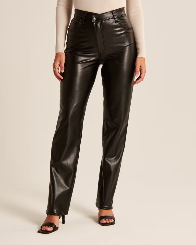 Women's Curve Love Criss-Cross Waistband Vegan Leather 90s Straight Pants | Women's | Abercrombie... | Abercrombie & Fitch (US)