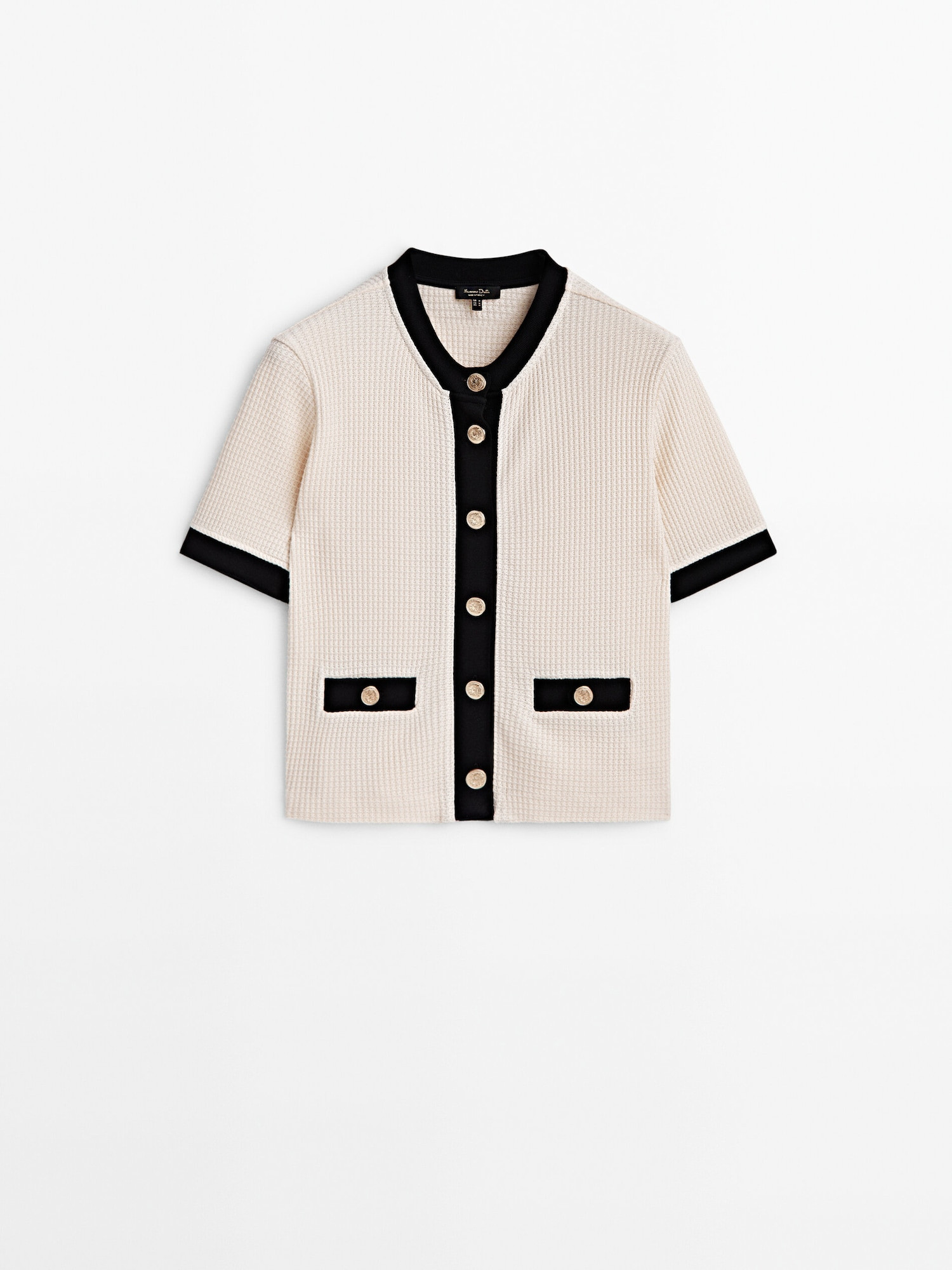 Contrast textured knit cardigan | Massimo Dutti US