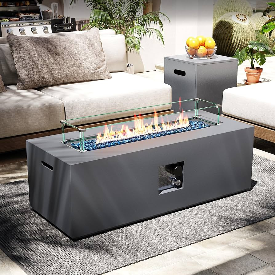 UPHA 42-inch Outdoor Propane Gas Fire Pit Table 50000 BTU Iron Rectangle Firepit for Outside Pati... | Amazon (US)