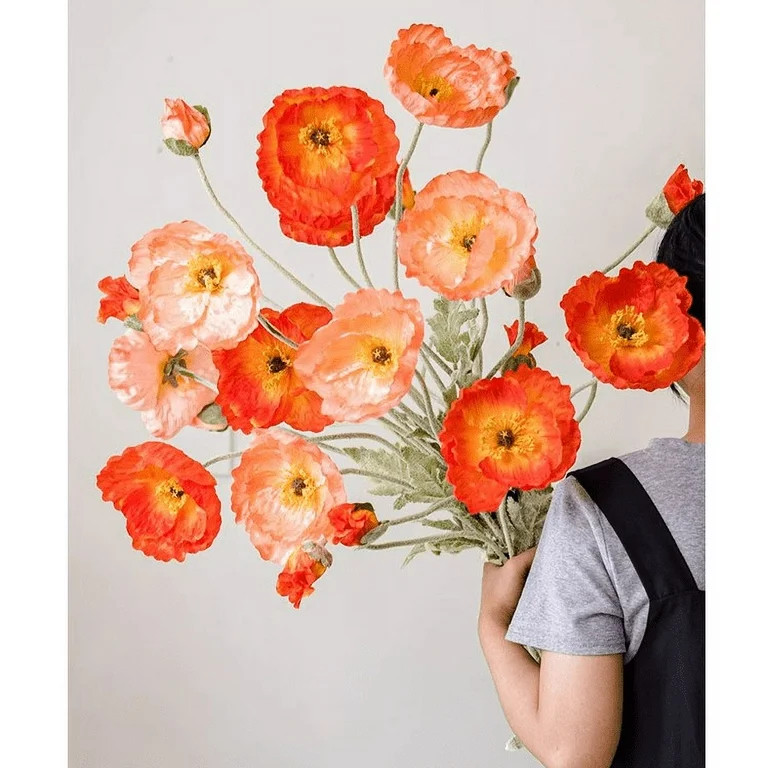 Faux Large Silk Poppy Flower Stem 41" Tall | Walmart (US)