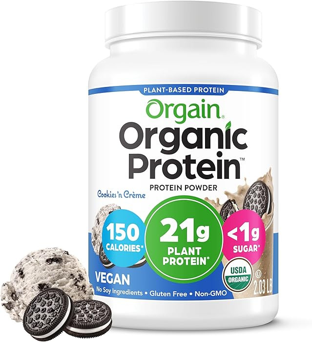 Orgain Organic Vegan Protein Powder, Cookies & Cream - 21g Plant Based Protein, 7g Prebiotic Fibe... | Amazon (US)