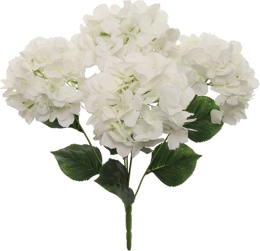 Artificial Hydrangea Bush, 21-Inch, 5 Realistic Silk Flowers & Foliage, UV Resistant, Indoor/Outd... | Amazon (US)