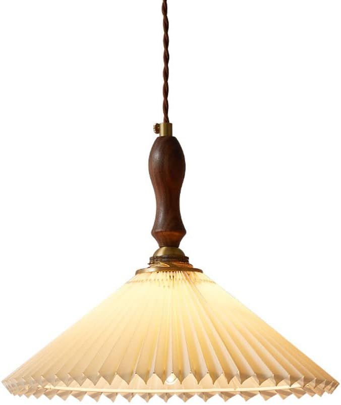 ACLBLK 200cm Japanese Pleated Fabric Pendant Lamp Walnut Lamp Body Hanging Light Copper E27 Suspe... | Amazon (US)