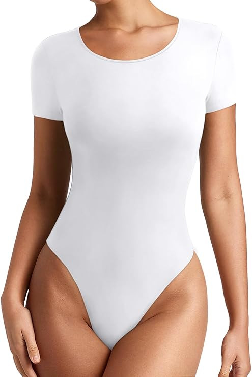 REORIA Women's Short Sleeve Round Neck Body Suits Fashion T-shirt Tops Bodysuits for women | Amazon (US)