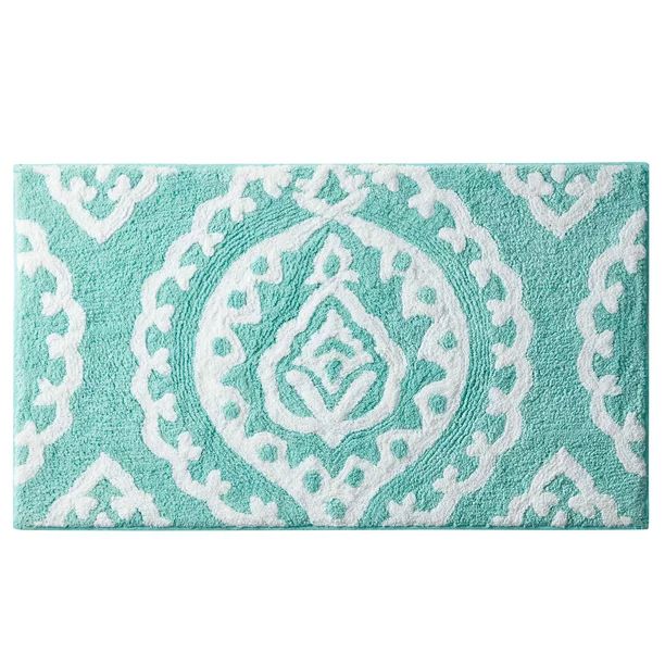 My Texas House Channing High Low Tufted Damask Cotton Bath Rug, Aqua, 20" x 32" - Walmart.com | Walmart (US)