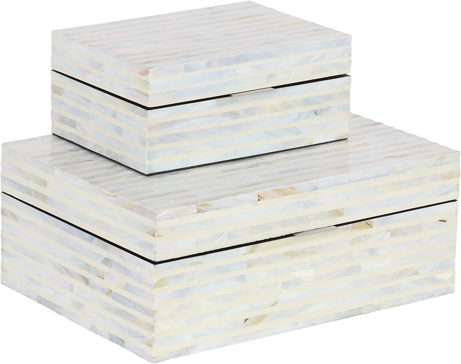Deco 79 Mother of Pearl Handmade Box with Linear Mosaic Pattern and Hinged Lid, Set of 2 12", 8" ... | Amazon (CA)