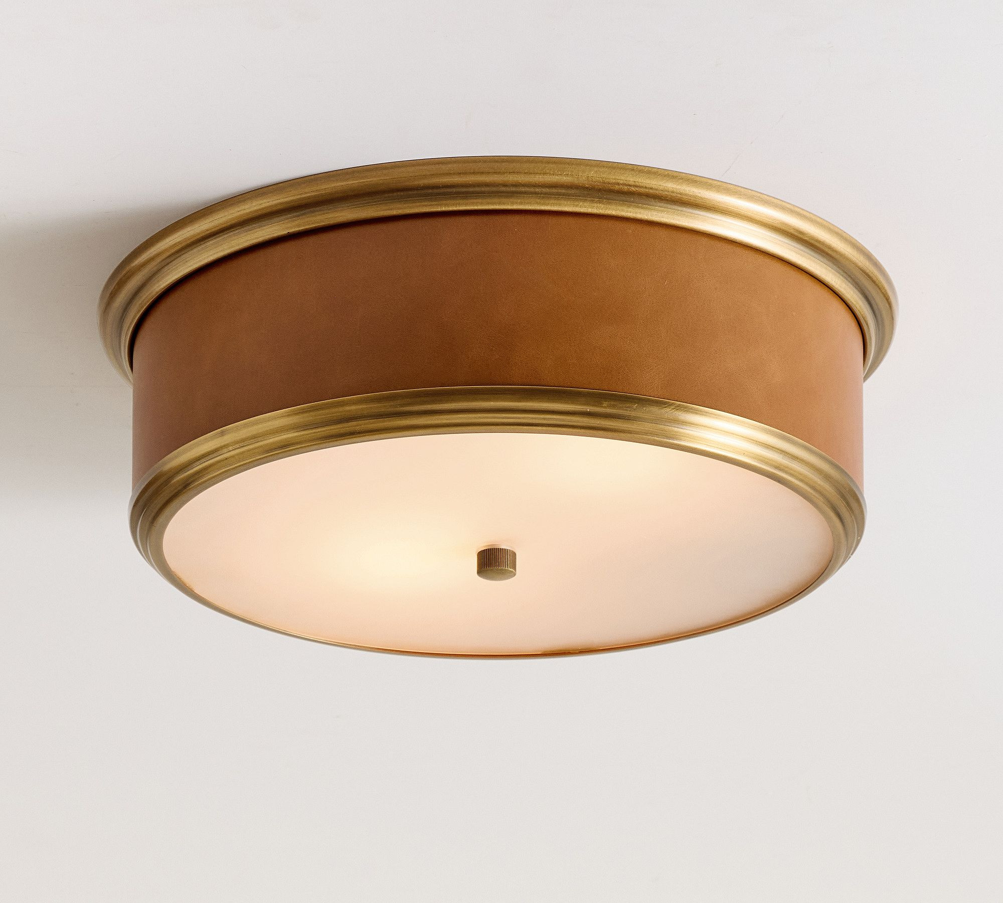 Redford Caramel Leather Round Flush Mount (15") | Pottery Barn (US)