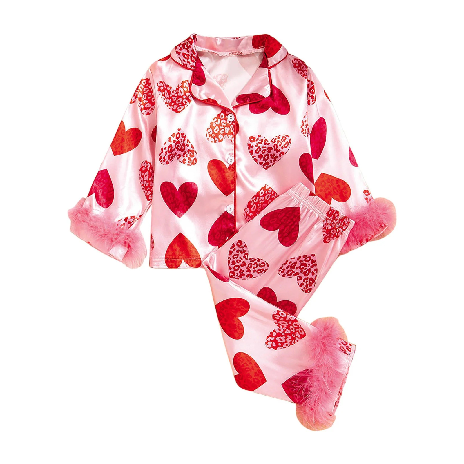 Toddler Baby Girl Boy Valentines Silk Satin Pajamas Santa Button Pjs Kids Long Sleeve Shirt Pants... | Walmart (US)