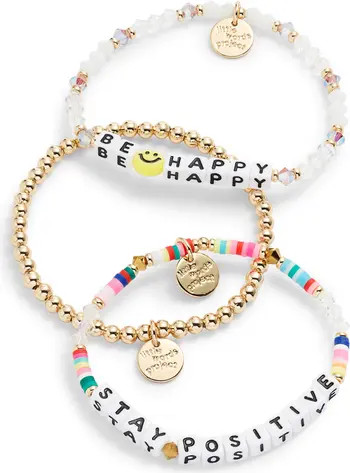 Be Happy/Stay Positive Set of 3 Stretch Bracelets | Nordstrom
