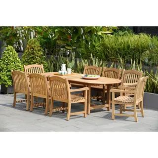 Tottenville 9-piece Teak Double Extendable Dining Set by Havenside Home | Bed Bath & Beyond