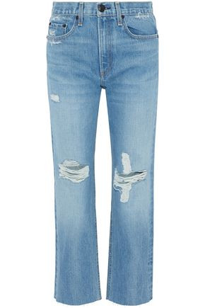 Rag & Bone Woman Cropped Distressed Mid-rise Kick-flare Jeans Mid Denim Size 29 | The Outnet US